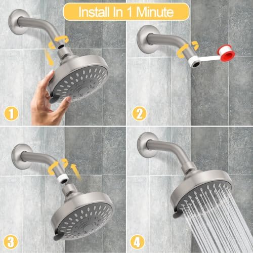 AISOSO High Pressure Rain Shower Head 2PCS 5 Modes 4.1 Inch Brushed Nickel - Image 6