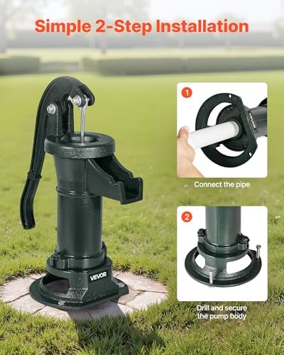 VEVOR Well Hand Pitcher Pump, 25 ft Maximum Lift, Antique Cast Iron Manual Hand Water Pump, NPT 1-1/4 in Connection, Easy Installation, Old Fashioned for Outdoor Garden, Pond, Backyard, Farm, Green - Image 5
