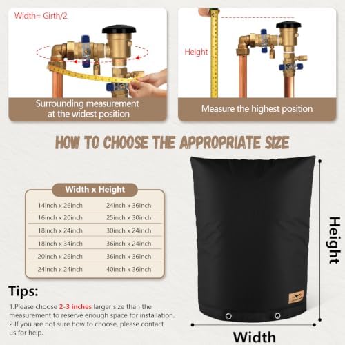 Backflow Preventer Insulation Cover - Water Pipe Insulation Sprinkler Cover for Outside - Insulated Backflow Cover Pouch for Irrigation Back Flow Valve in Winter or Sun Exposure (30"W x 24"H, BLACK) - Image 2
