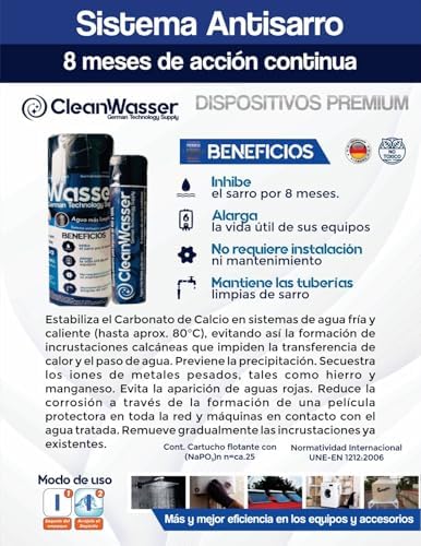 Anti-Tartar for Bathtubs and Cisterns, Removes Pipe Tartar, Prevents the Formation of Tartar in Faucets and Showers, Premium CleanWasser Cartridge from 1,200 to 2,500 Liters - Image 3
