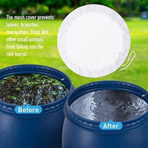 2 Pieces Mesh Cover for Rain Barrels with Drawstring, Water Collection Buckets Tank Protector, Rainwater Bucket Netting Screen Cover for Outdoor Garden, 37.4 Inches, White+Black - Image 4