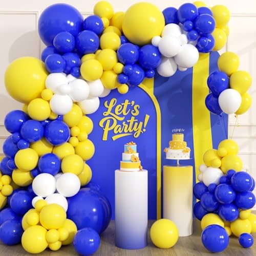 153Pcs Royal Blue and Yellow Balloon Garland Arch Kit - White Royal Blue and Yellow Balloon Arch Kit Different Size Balloons for Anniversary Graduation Baby Shower Birthday Party Decorations by Unknown