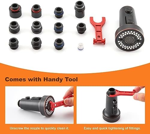 TIORIY Kitchen Faucet Head Replacement with 15 Adapters, 3 Modes Kitchen Faucet Spray Head Replacement, Pull Out Kitchen Faucet Sprayer Head Nozzle, Oil Rubbed Bronze, Plastic - Image 5