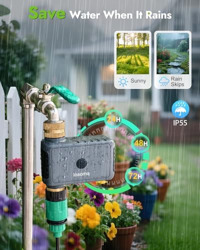 Insoma WiFi Hose Timer - Brass Inlet & Outlet, Voice/App Control Sprinkler Timers with Rain Delay/Manual/Auto Mode, Smart Water Timer for Garden/Lawn/Yard Work with Alexa & Google Home, Energy Saving - Image 6