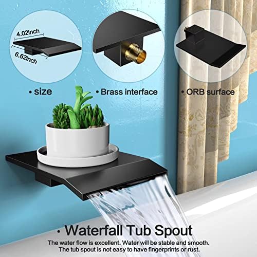 Matt Black Shower System Rain Faucet Set with Tub Spout, 12 inch - Image 3