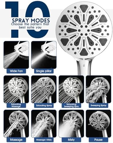 Filtered Shower Head with Handheld and Hose, 10 Spray Modes High Pressure Showerhead for Hard Water, Water Saving Removable Filter with Beads, Chrome Finish, WaterSense & CUPC Certified - Image 3