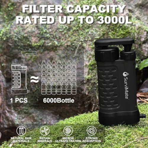 SurviMate Water Purifier Survival Pump，0.01 Micron 5-Stage Water Purifier System，Hand Pump Water Filter Portable Outdoor Emergency，Camping, Hiking, Backpacking - Image 3