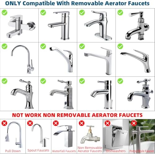 Hibbent 11 Pieces Faucet Adapter Kit, Kitchen Sink Brass Aerator Adapter Set, Male Female Sink Faucet Adapter Connecting Style Faucets, Standard Hose, Chrome Finished - Image 6