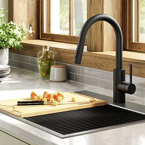 KRAUS Oletto Single Handle Pull Down Kitchen Faucet with QuickDock Top Mount Installation Assembly in Matte Black, KPF-2620MB - Image 2