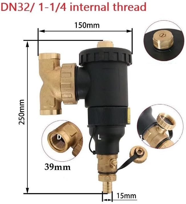 Magnetic Central Water Heater Filter with Stainless Steel Mesh, Engineering Plastic and Brass Housing, Threaded Connection DN20-DN32, for Boiler Sludge Separator and HVAC System(DN32/1-1/4 female) - Image 2