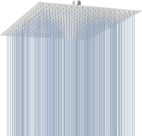 Voolan Oversize Rain Shower Head - High Flow Square Rainfall Showerhead - Waterfall Full Body Coverage - Universal Ceiling or Wall Mount (16 Inch, Brushed Nickel) by Voolan