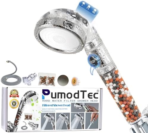 Filtered Shower Head with Handheld - High Pressure ShowerHead with Filters for Hard Water - Reduces Dry Itchy Skin, Easy Instal, 4 Modes, Water Saving, Durable, Detachable anti blocking by PumodTec