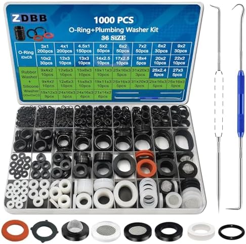 ZDBB 1000 Pcs 18 Size O Ring Kit+18 Size Rubber Washers Assortment Kit by ZDBB