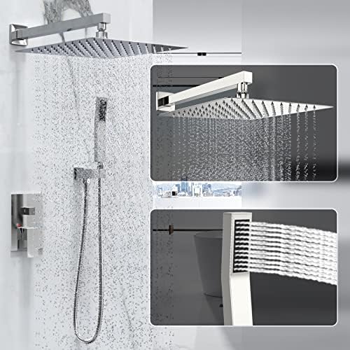 Chrome Rain Shower System Faucet Set with Handheld, 10 inch - Image 2