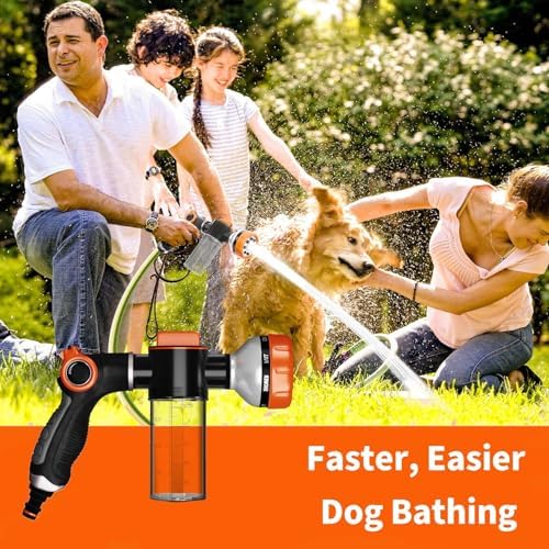 Dog Washing Hose Attachment with Car Wash Mitt, 8-Pattern Dog Bath Sprayer, Easy-Control Hose Nozzle with Soap Dispenser for Garden, Pet Shower and Car Wash - Image 2