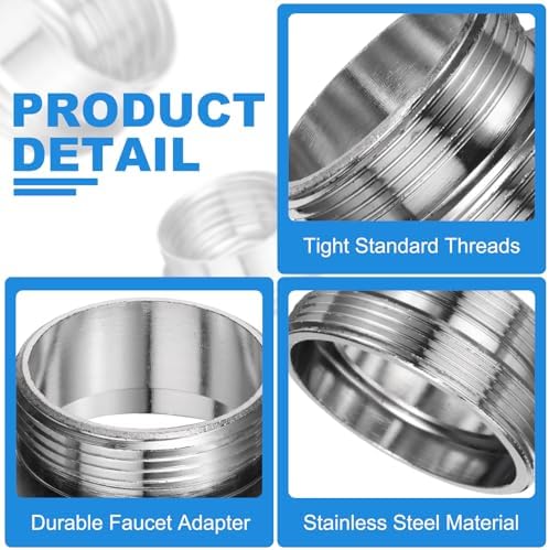 uxcell 3Pcs Faucet Adapter Kit, Male 0.85in to Male 1.08in Kitchen Sink Stainless Steel Tap Aerator Adapter Set to Connect Garden Hose, Water Filter, Standard Hose Diverter - Image 3