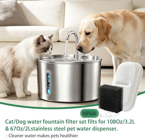 Cat Water Fountain Filter Set – 16 Carbon Filters & 16 Foam Sponges, Replacement for 108Oz/3.2L 67Oz/2L Stainless Steel Pet Water Dispenser,Kitty Spout Pump Filters,Promotes Hydration for Dogs Cats - Image 2