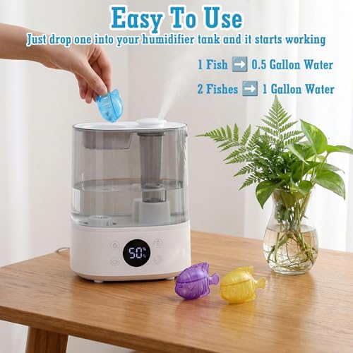 24 PCS Humidifier Cleaning Fish – Universal Tank Cleaner for Humidifiers & Fish Tanks, Purple/Blue/Yellow, Purifies Water, Reduces Hard Water Build-Up & Scale - Image 6