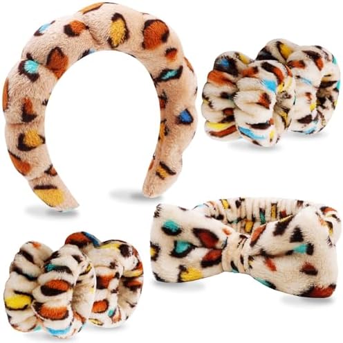 Velscrun 6 Pack Spa Headband, Makeup Headband, Face Wash Headbands, Skincare Headbands, Sponge Hair Band Bow Tie Spa Head Band for Washing Face Wristband Set Hair Accessories for Women Gifts Leopard D by VELSCRUN