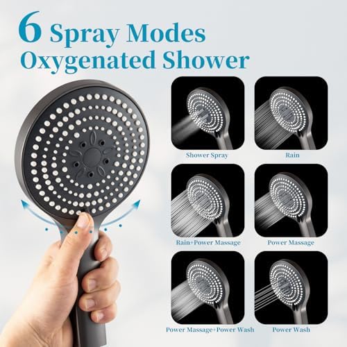 OFFO Handheld Shower Head, 6-Mode High Pressure Handheld Sprayer High Flow Large Powerful Boosting Handheld Showerhead for Low Water Pressure,Charcoal Grey - Image 3