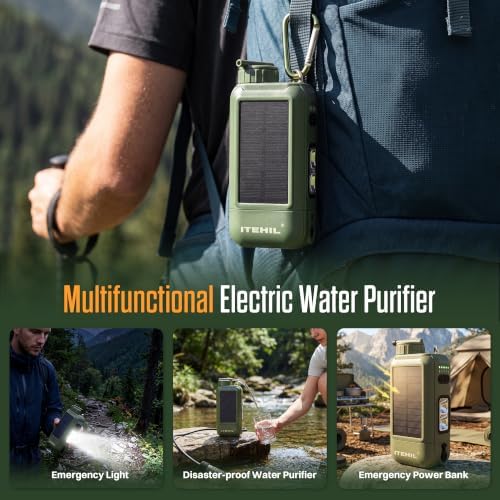 ITEHIL Portable Electric Water Filter, 0.01 Micron Camping Water Purifier with Solar, Outdoor Water Purification System for Camping, Hiking, Emergency & Survival - Image 3