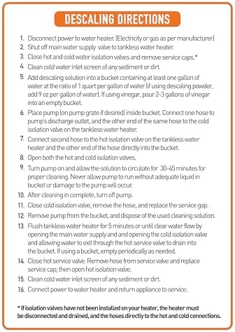 Tankless Water Heater Flush Kit with NSF Certified Liquid Descaling Solution and 1/6HP Heavy Duty Pump with 25 Ft Extra Long Power Cord - Image 2