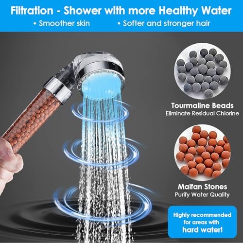 Vacto LED Handheld Shower Head Set with Filtration, Automatic 7-color Changing Shower Head Kit, Water Saving Showerheads with Filtration Beads, High Pressure Handheld Shower Head (No Hose and Bracket) - Image 2