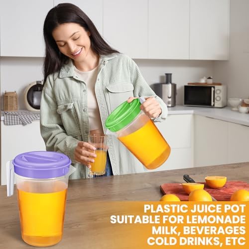 Honeydak 6 Pcs Clear Plastic Pitcher with Lid Handle,70 Oz,Colorful - Image 4