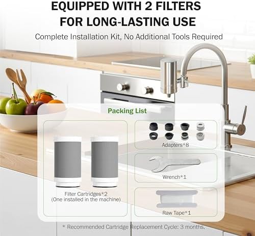 Frizzlife Water Filter for Sink Faucet, 2 Filters Certified Reduce 99% Lead, Heavy Metal For Skin Care, 360° Rotating＆304 Stainless Steel Tap Purifier for Kitchen Sink/Bathroom, 700 Gallons, FS99 - Image 6