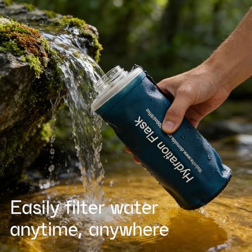 GUYI 700ml Collapsible Water Filter Bottle, Removes Impurities, BPA Free, Ultralight for Hiking, Camping, Cycling & Travel-Dusty Blue - Image 6