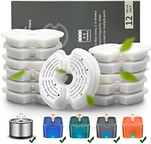 Cat Water Fountain Filter, Multiple Filtration Pet Water Fountain Replacement Filter,8 or 12 Packs of Cotton Activated Carbon Cat Fountain Filter(Filter 12 pack) by OPETH