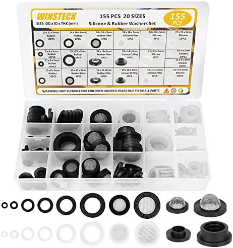155 PCS Rubber & Silicone Hose Washers Kit, 20 Sizes with Screen Filter by WINSTECK