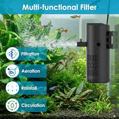 Aquarium Filter for 10-20 Gallon Tanks, Internal Fish Tank Filter, Submersible Turtle Tank Filter, with Aeration/Rainfall Modes and Dual Water Outlet - Image 2