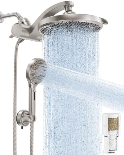 Veken Nickel Filtered Shower Head with Handheld, Multi-pattern Shower Heads by Veken