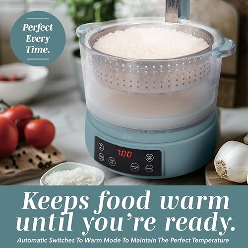 COOK WITH COLOR Glass Mini Low Carb Rice Cooker – Holds 2 Cups Raw/Makes 6 Cups Cooked with Auto Lift Filter Basket, Hotpot & Steamer for Rice, Grains, Digital Panel with Keep Warm, Slate Blue - Image 6