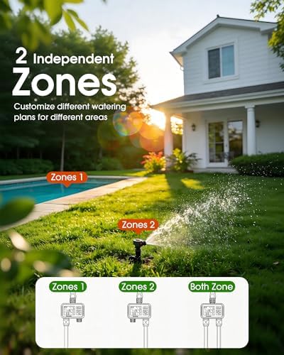 Insoma Water Timer with Brass Inlet & Outlet, 2 Independent Zones Outdoor Hose Timer for Garden Faucet with Auto/Manual/Rain Delay Mode, Sprinkler Irrigation Controller for Yard Lawn - Image 7