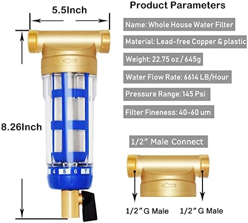Beduan Whole House Spin Down Sediment Water Filter 50 Micron Reusable Pre Filter System Protector, 1/2" Male Thread - Image 2
