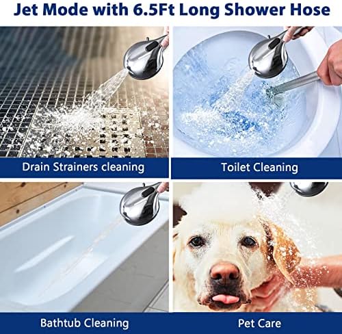 High Pressure 10 Setting Handheld Shower Head, 5" Detachable Showerhead Spray Built-in Power Wash to Clean Tub, Tile & Pets, 79" Extra Long Stainless Steel Hose, Adjustable Bracket - Chrome - Image 5