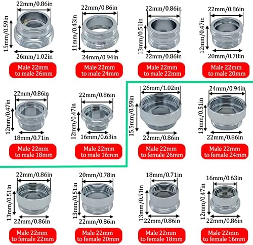 12 Pieces Faucet Adapter Kit Kitchen Aerator Male To Female Male Faucet Water Hose Adapter(Faucet Adapter Various Sizes) - Image 2