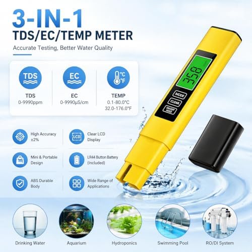3 in 1 TDS Meter, EC/TDS/Temp Water Tester for Drinking Water, 0-999 PPM - Image 2