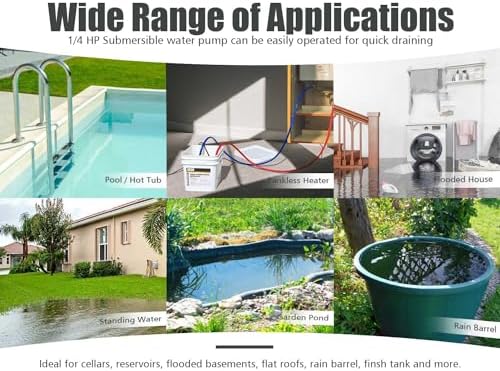 Submersible Sump Pump 1/4 HP 1500GPH Utility Pump Thermoplastic Electric Portable Transfer Water Pump with 10-Foot Cord for Pool Tub Garden Pond Draining Tankless Heater Flushing - Image 6
