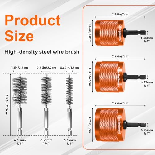 [3-Size/9PC] Metal Copper Pipe Cleaner Set for Drill,1/2" & 3/4" & 1" [1 Cleaning Brush & 2 Brushing Pieces for Each Size] Clean Copper Pipes for Soldering,w/Stainless-Steel Wire Bristles & 1/4" Shank - Image 7