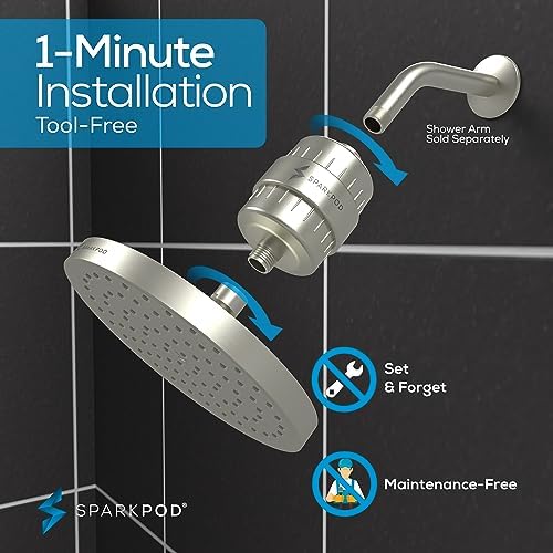 SparkPod Filtered Shower Head, 23-Stage, 8" Round, Brushed Nickel - Image 5