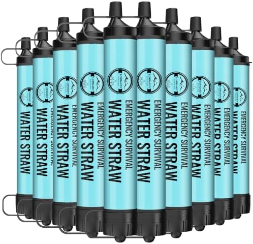 Emergency Water Filter Straw, New Blue 10-Pack,Survival Gear Portable Purification System, for Outdoor Activities Hiking Camping Fishing, Personal Travel Accessories by Lormandy