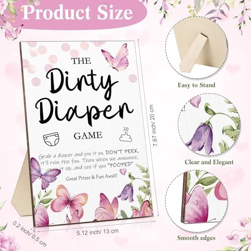 Roowest 51 Pcs Dirty Diaper Baby Shower Games, Pink Butterfly - Image 2