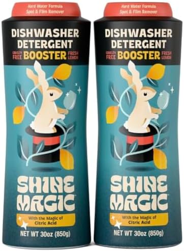 Hard Water Dishwasher Non-liquid Rinse Aid Booster, Concentrated Crystal Natural Citric Acid Spot & Film Remover for Spotless Glassware, Works with Any Detergent, 30 oz (Pack of 2) by ShineMagic