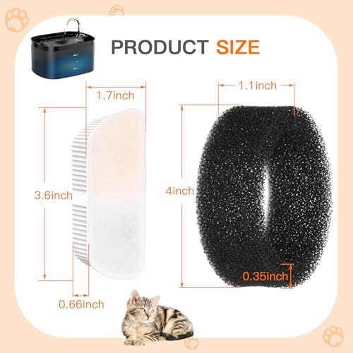 Cat Water Fountain Filters for 84oz/2.5L Petilog Pet Water Dispenser Fountain (8 Filters& 8Sponges) - Image 4
