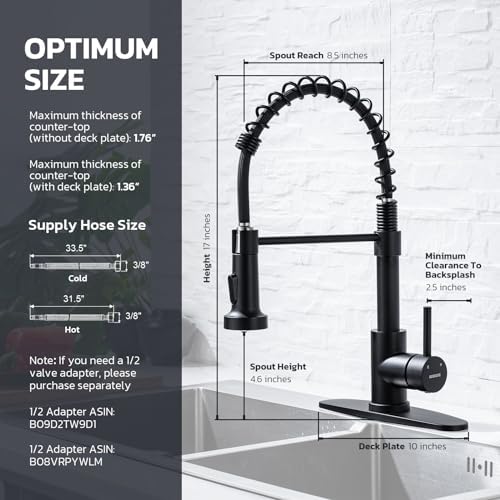 WEWE Kitchen Faucet with Soap Dispenser, Stainless Steel, Matte Black - Image 3