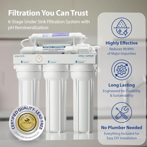 APEC Water Reverse Osmosis Water Filter, Alkaline 6-Stage RO System, WQA Certified to Remove 1K+ Impurities, pH+ Remineralization for Natural Spring Taste, Under Sink Filter 75 GPD - Image 2