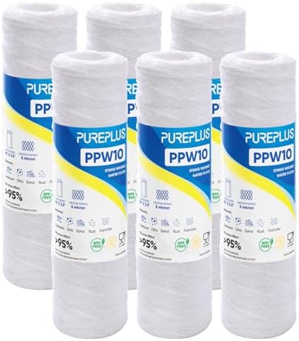 PUREPLUS 5 Micron 10"x2.5" Whole House String Wound Sediment Filter 6 Pack by PUREPLUS